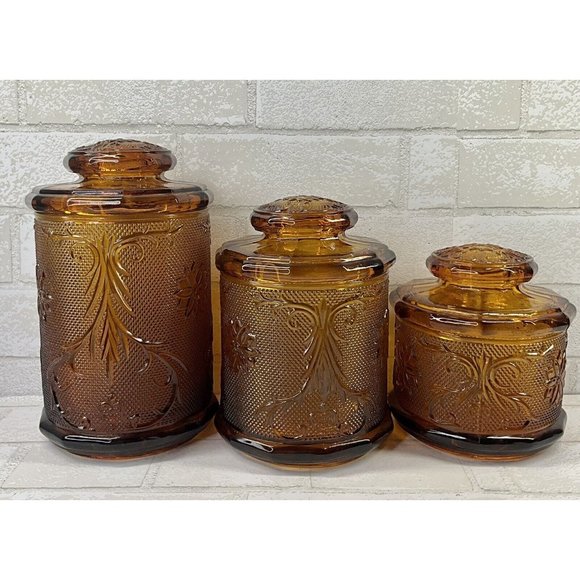 Indiana Glass Kitchen Tiara Indiana Glass Amber 3 Piece Canister